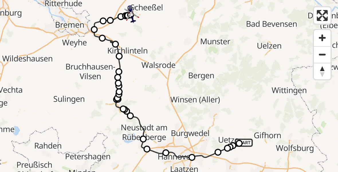 Flugroute Polizeihubschrauber Meinersen - Rotenburg (Wümme) Flugplatz, 23 Juni 2026, 13:32