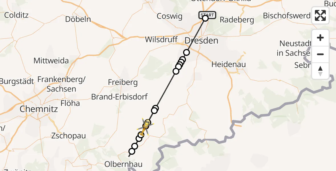 Flugroute Rettungshubschrauber Dresden Flughafen - Dorfchemnitz, 23 Juni 2026, 13:33