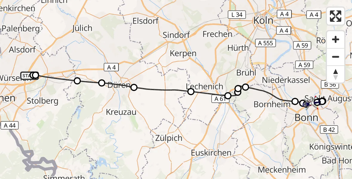 Flugroute Polizeihubschrauber Aachen-Merzbrück Flughafen - Bonn, 23 Juni 2026, 13:33