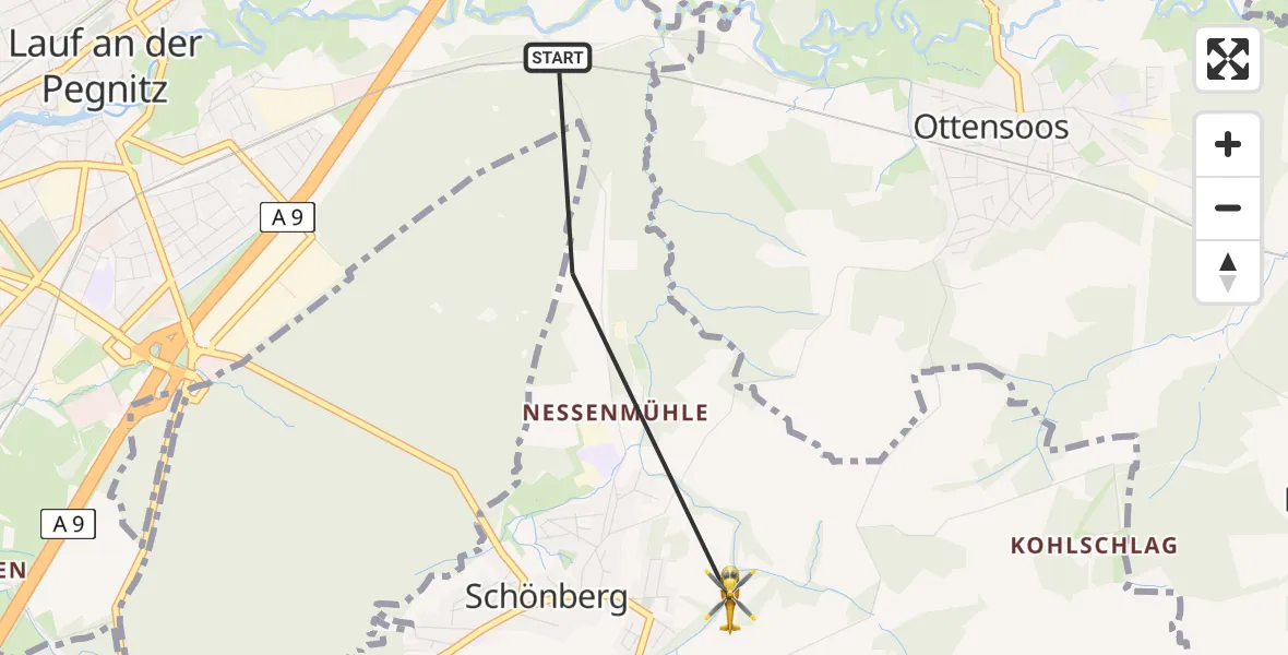 Flugroute Rettungshubschrauber Lauf a.d.Pegnitz - Lauf a.d.Pegnitz, 23 Juni 2026, 13:40