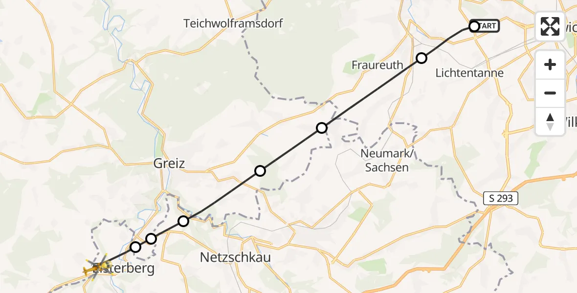 Flugroute Rettungshubschrauber ADAC Air Rescue Station Zwickau Hubschrauberlandeplatz - Elsterberg, 23 Juni 2026, 13:48