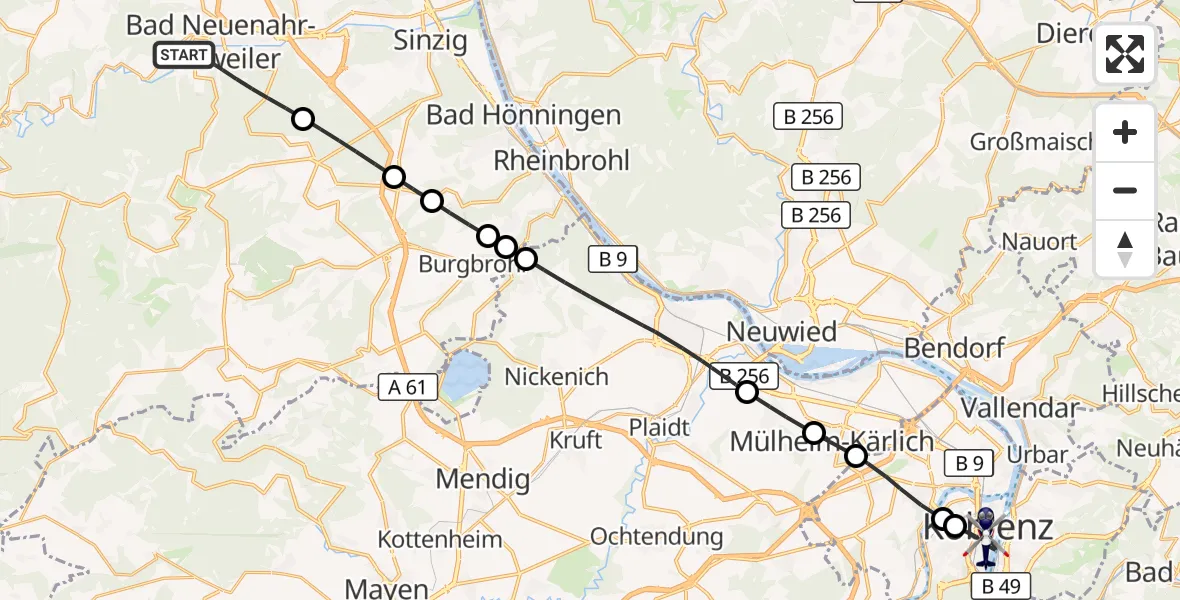 Flugroute Polizeihubschrauber Bad Neuenahr-Ahrweiler - Koblenz, 23 Juni 2026, 13:49
