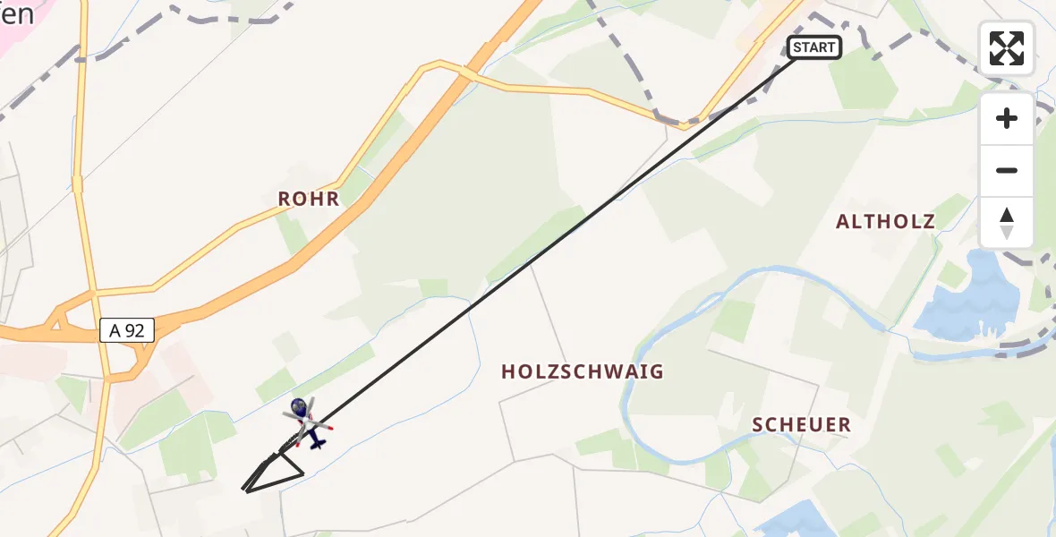 Flugroute Polizeihubschrauber Plattling - Plattling, 23 Juni 2026, 13:55