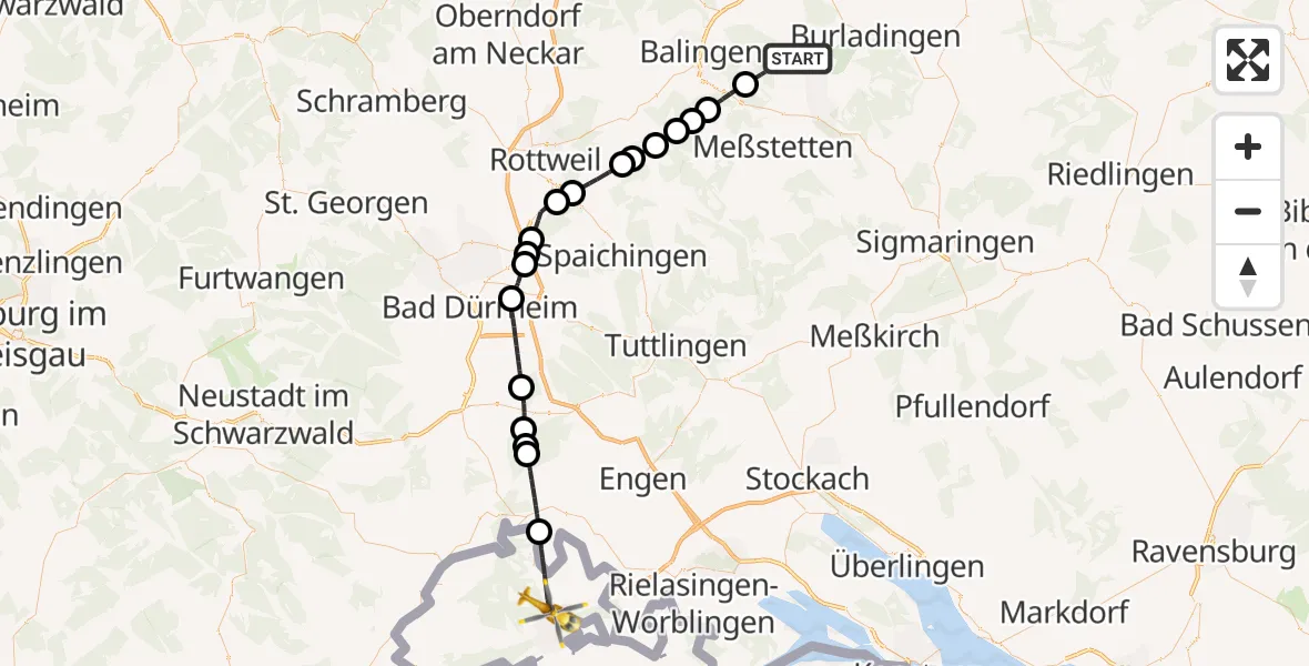 Flugroute Ambulanzhubschrauber Albstadt - Tengen, 23 Juni 2026, 13:58
