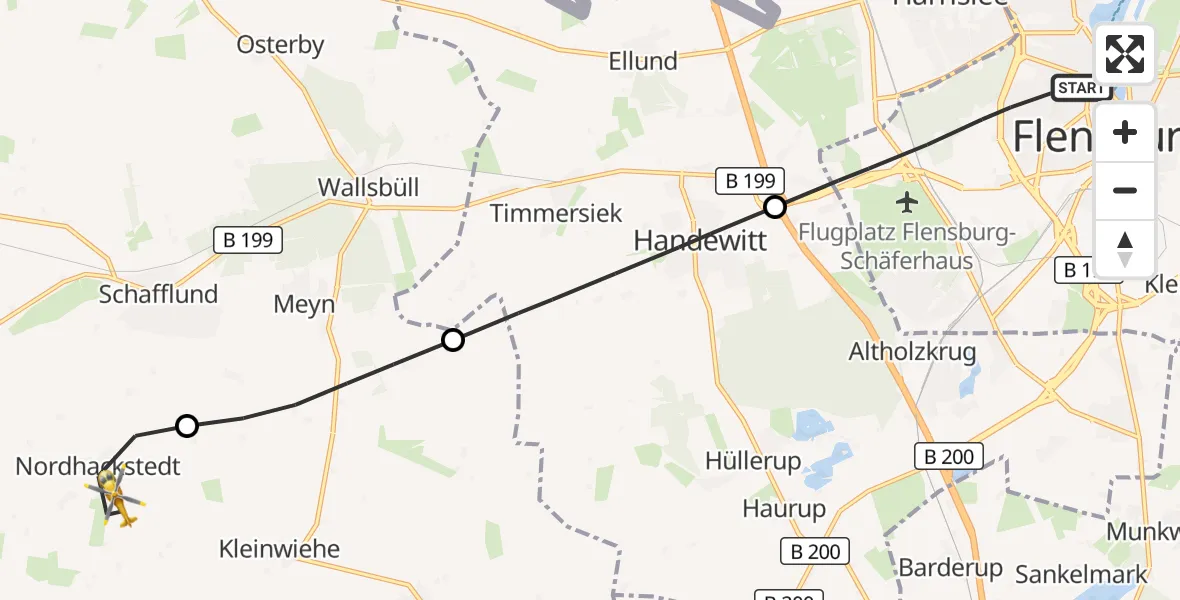 Flugroute Rettungshubschrauber Flensburg - Nordhackstedt, 23 Juni 2026, 14:01