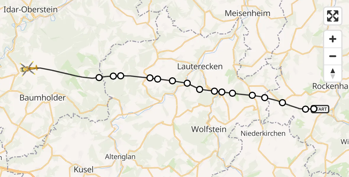 Flugroute Rettungshubschrauber Imsweiler - Baumholder, 23 Juni 2026, 14:02