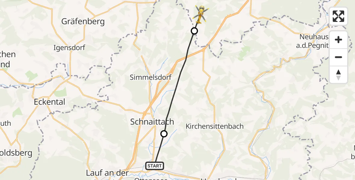 Flugroute Rettungshubschrauber Neunkirchen a.Sand - Betzenstein, 23 Juni 2026, 14:06