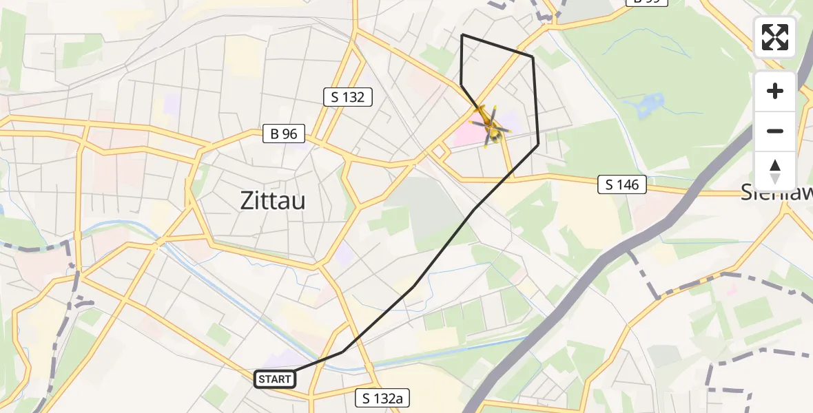 Flugroute Rettungshubschrauber Zittau - Zittau, 23 Juni 2026, 14:08