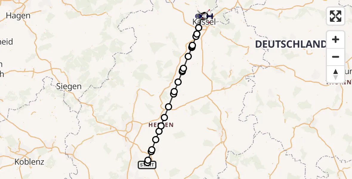 Flugroute Polizeihubschrauber Flugplatz Reichelsheim - Fuldatal, 23 Juni 2026, 14:09