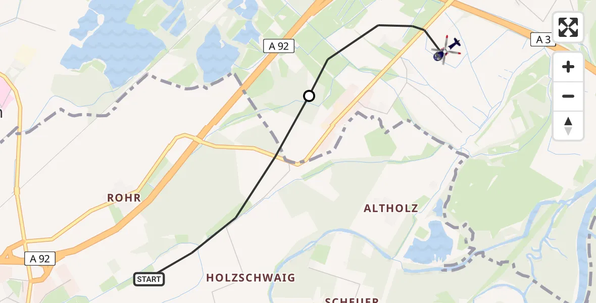 Flugroute Polizeihubschrauber Plattling - Deggendorf, 23 Juni 2026, 14:12