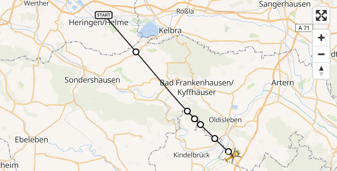 Flugroute Rettungshubschrauber Heringen/Helme - Etzleben, 23 Juni 2026, 14:17