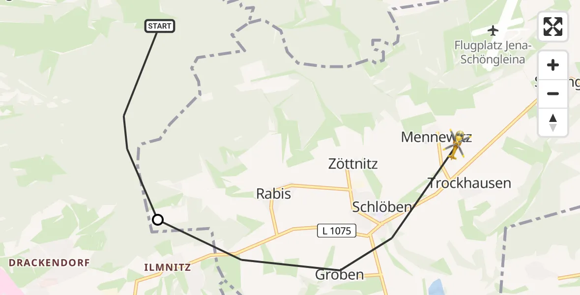 Flugroute Rettungshubschrauber Jena - Schlöben, 23 Juni 2026, 14:30