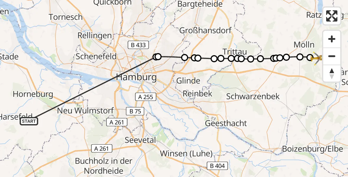 Flugroute Rettungshubschrauber Harsefeld - Lehmrade, 23 Juni 2026, 14:30