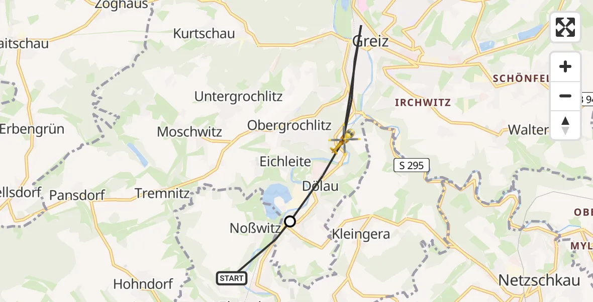 Flugroute Rettungshubschrauber Elsterberg - Greiz, 23 Juni 2026, 14:30