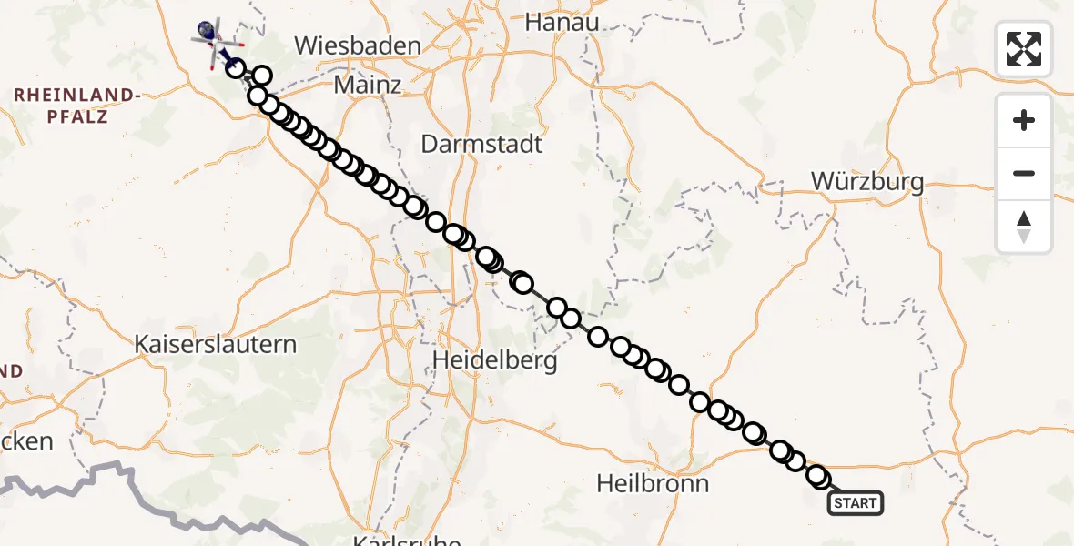 Flugroute Polizeihubschrauber Vellberg - Kaub, 23 Juni 2026, 14:31