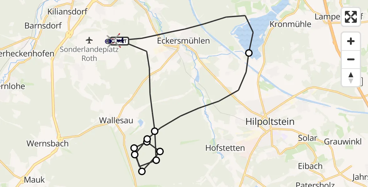 Flugroute Polizeihubschrauber Roth - Roth, 23 Juni 2026, 14:33