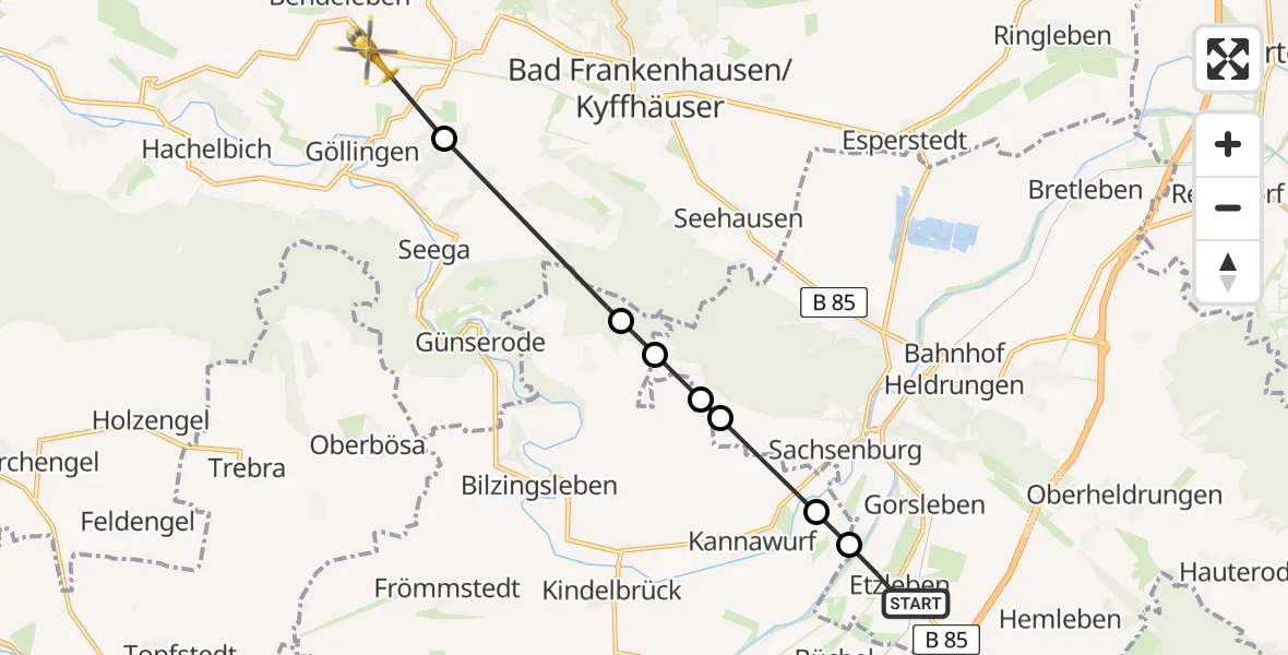 Flugroute Rettungshubschrauber Etzleben - Kyffhäuserland, 23 Juni 2026, 14:40