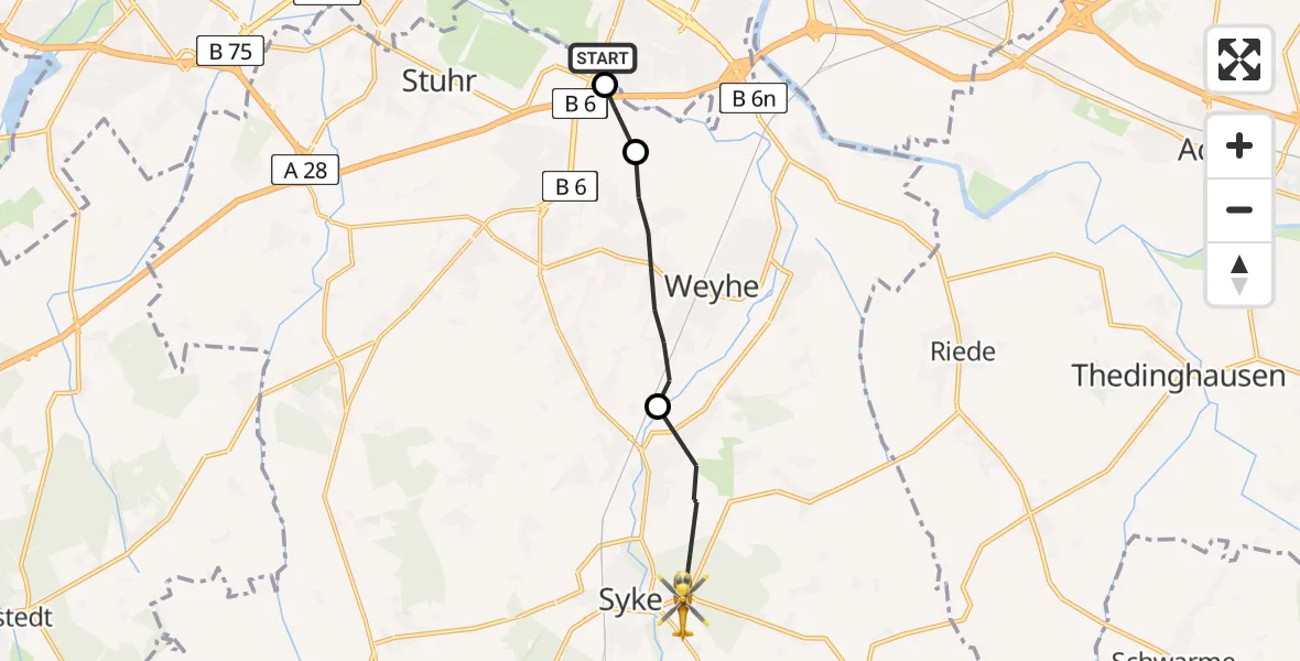 Flugroute Rettungshubschrauber Bremen - Syke, 23 Juni 2026, 14:56
