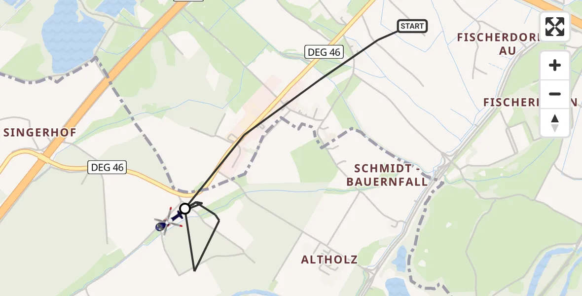 Flugroute Polizeihubschrauber Deggendorf - Plattling, 23 Juni 2026, 15:00