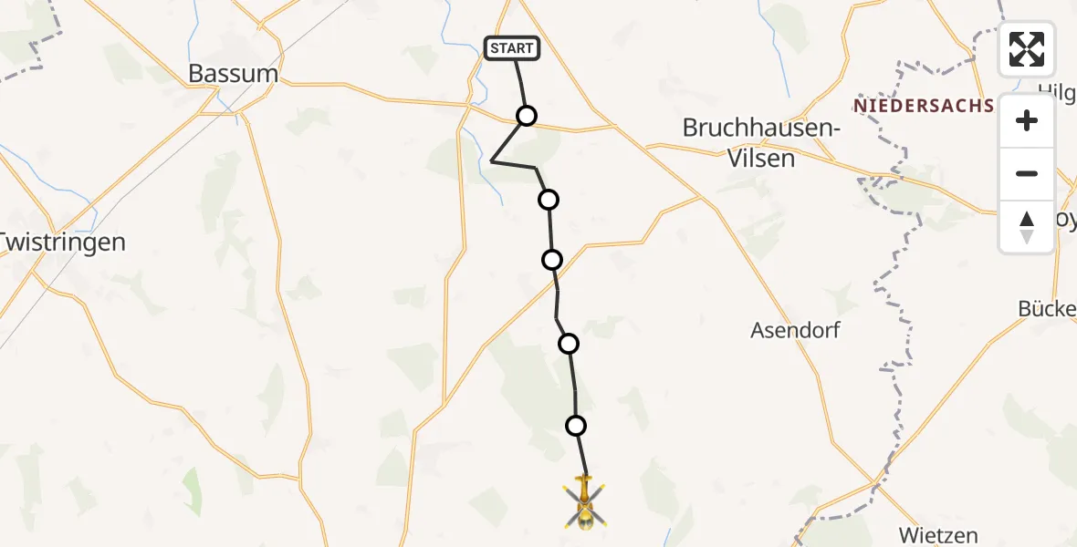 Flugroute Rettungshubschrauber Syke - Mellinghausen, 23 Juni 2026, 15:01