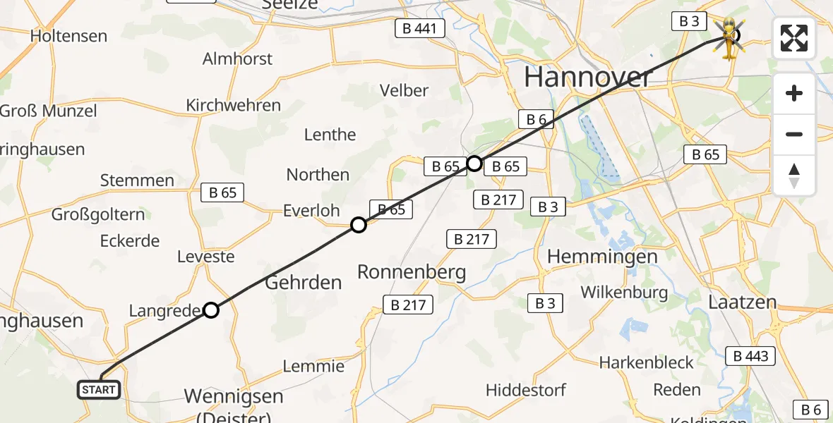 Flugroute Rettungshubschrauber Barsinghausen - Hannover Luftrettung Hubschrauberlandeplatz (Christoph 4), 23 Juni 2026, 15:06
