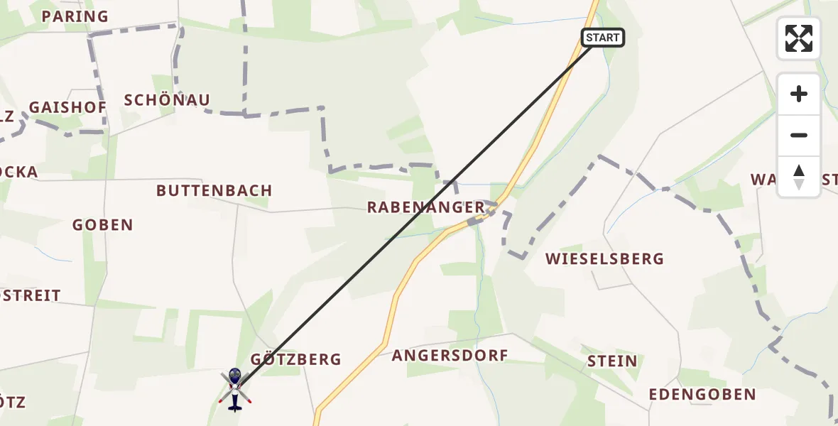 Flugroute Polizeihubschrauber Niederviehbach - Kröning, 23 Juni 2026, 15:08