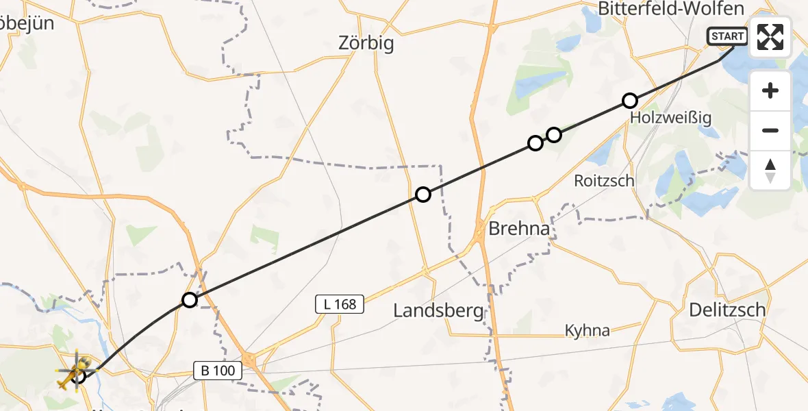 Flugroute Rettungshubschrauber Bitterfeld-Wolfen - Halle (Saale) University Hospital, 23 Juni 2026, 15:11