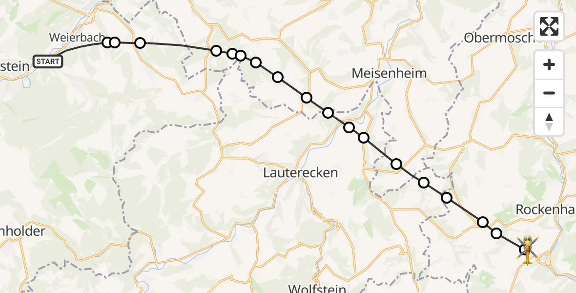 Flugroute Rettungshubschrauber Idar-Oberstein - Imsweiler UL, 23 Juni 2026, 15:14