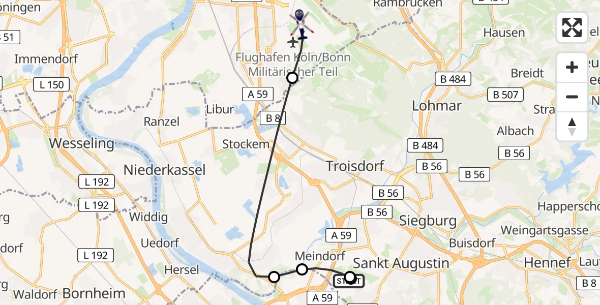 Flugroute Polizeihubschrauber Sankt Augustin - Köln Bonn Flughafen, 23 Juni 2026, 15:18