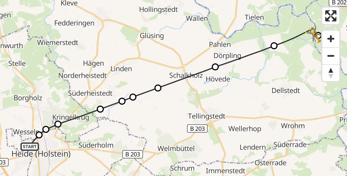 Flugroute Rettungshubschrauber Heide - Tielenhemme, 23 Juni 2026, 15:20