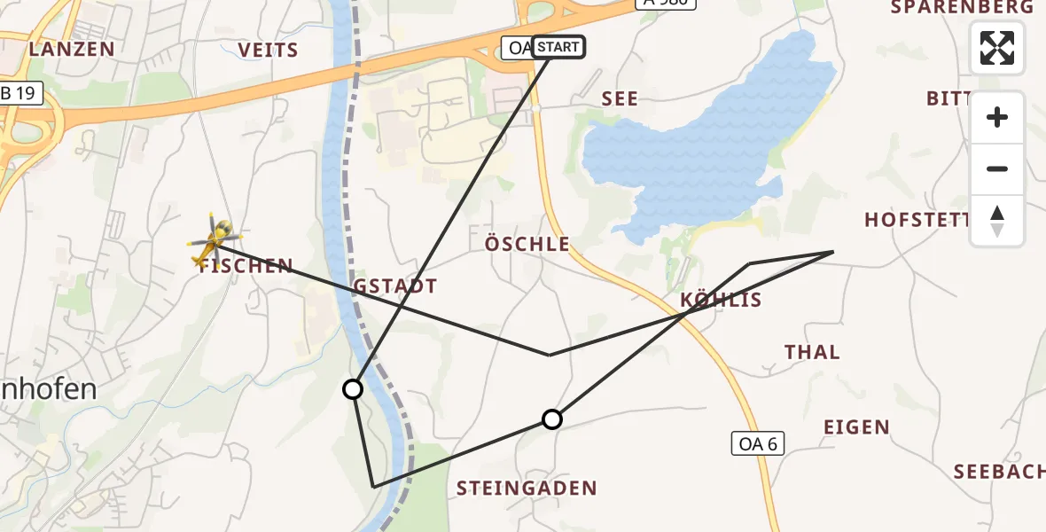 Flugroute Rettungshubschrauber Sulzberg - Waltenhofen, 23 Juni 2026, 15:21