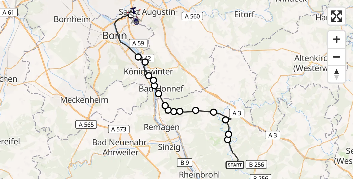 Flugroute Polizeihubschrauber Niederbreitbach - Bonn-Hangelar Flugplatz, 23 Juni 2026, 15:29