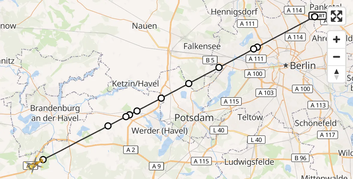 Flugroute Rettungshubschrauber Helios Clinic Berlin-Buch - Wollin, 23 Juni 2026, 15:35