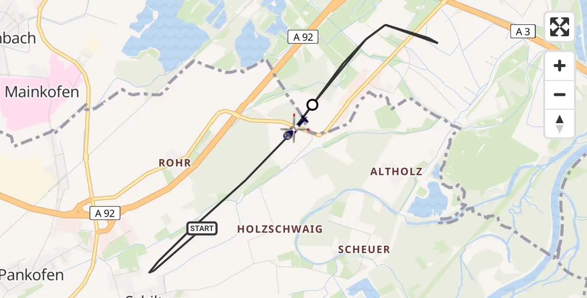 Flugroute Polizeihubschrauber Plattling - Plattling, 23 Juni 2026, 15:39