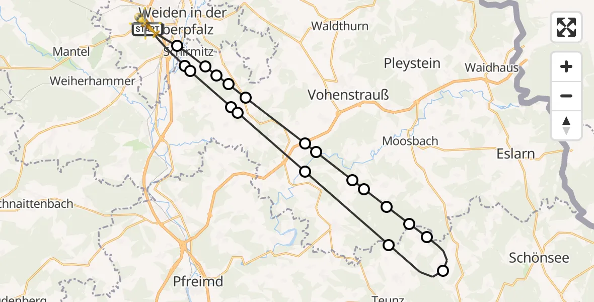 Flugroute Rettungshubschrauber Weiden i.d.OPf. - Weiden i.d.OPf., 23 Juni 2026, 15:42