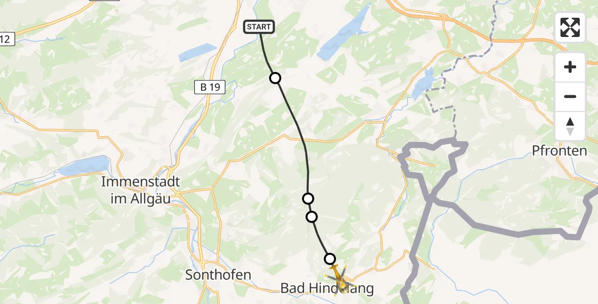 Flugroute Rettungshubschrauber Sulzberg - Bad Hindelang, 23 Juni 2026, 15:48