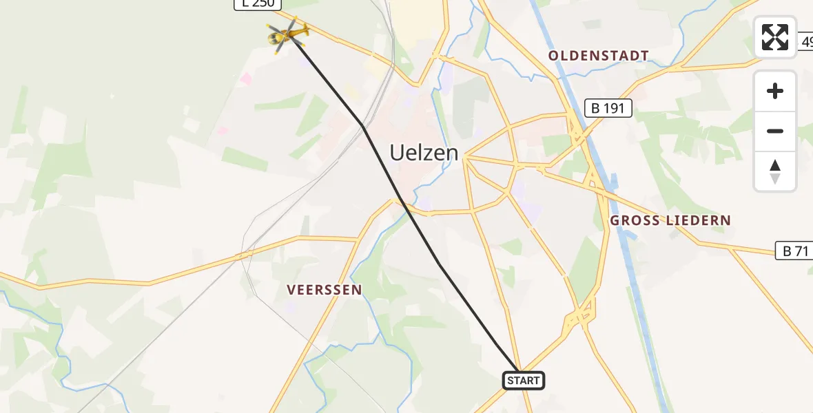 Flugroute Ambulanzhubschrauber Uelzen - Uelzen, 23 Juni 2026, 15:50