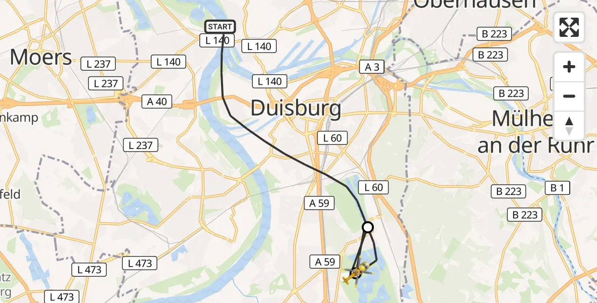 Flugroute Rettungshubschrauber Duisburg - Duisburg Air Rescue Hubschrauberlandeplatz (Christoph 9), 23 Juni 2026, 15:59