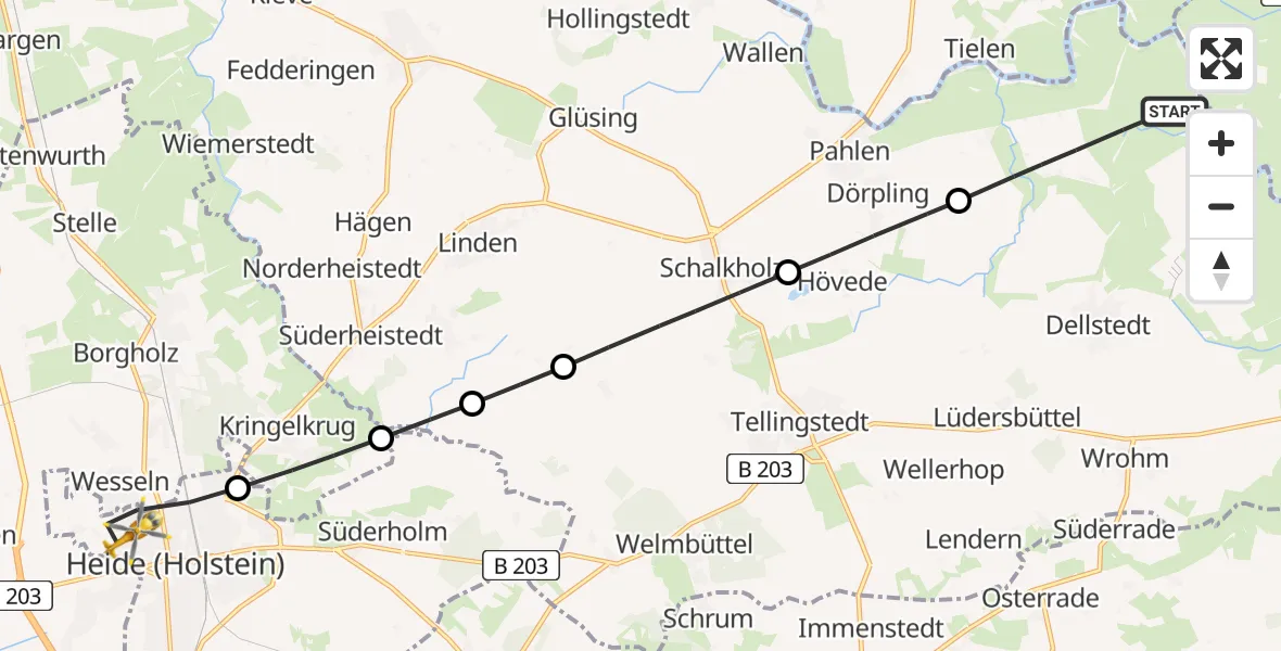 Flugroute Rettungshubschrauber Tielenhemme - Heide, 23 Juni 2026, 15:59