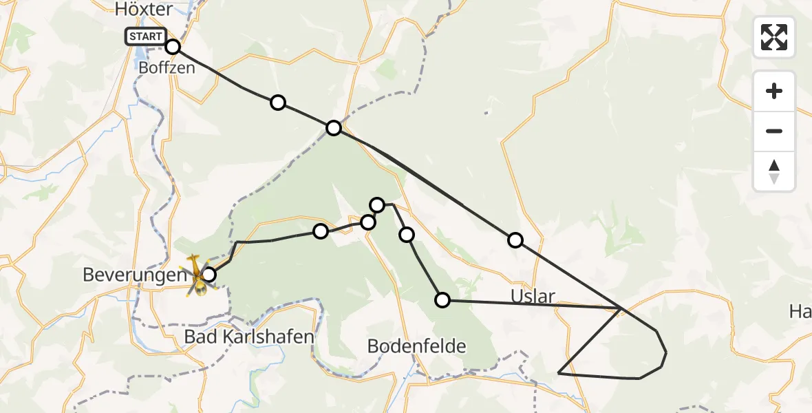 Flugroute Rettungshubschrauber Höxter - Lauenförde, 23 Juni 2026, 16:03