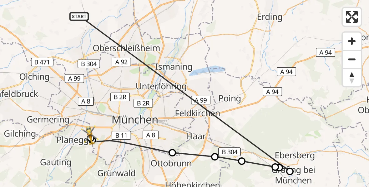 Flugroute Rettungshubschrauber Röhrmoos - DRF Air Rescue München Hubschrauberlandeplatz, 23 Juni 2026, 16:07