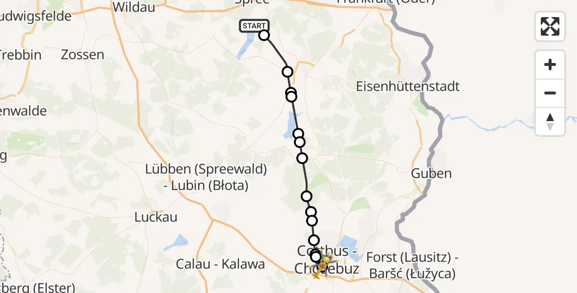 Flugroute Rettungshubschrauber Bad Saarow - Carl Thien Hospital Cottbus, 23 Juni 2026, 16:10