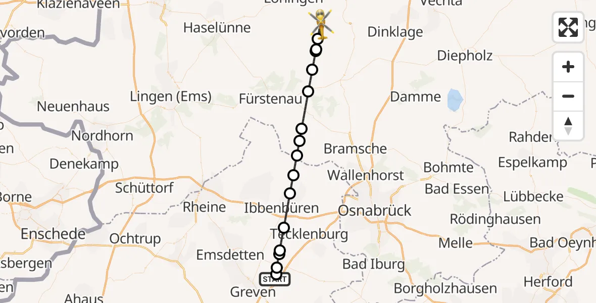 Flugroute Ambulanzhubschrauber Christoph  Westfalen-ADAC - Menslage, 23 Juni 2026, 16:17