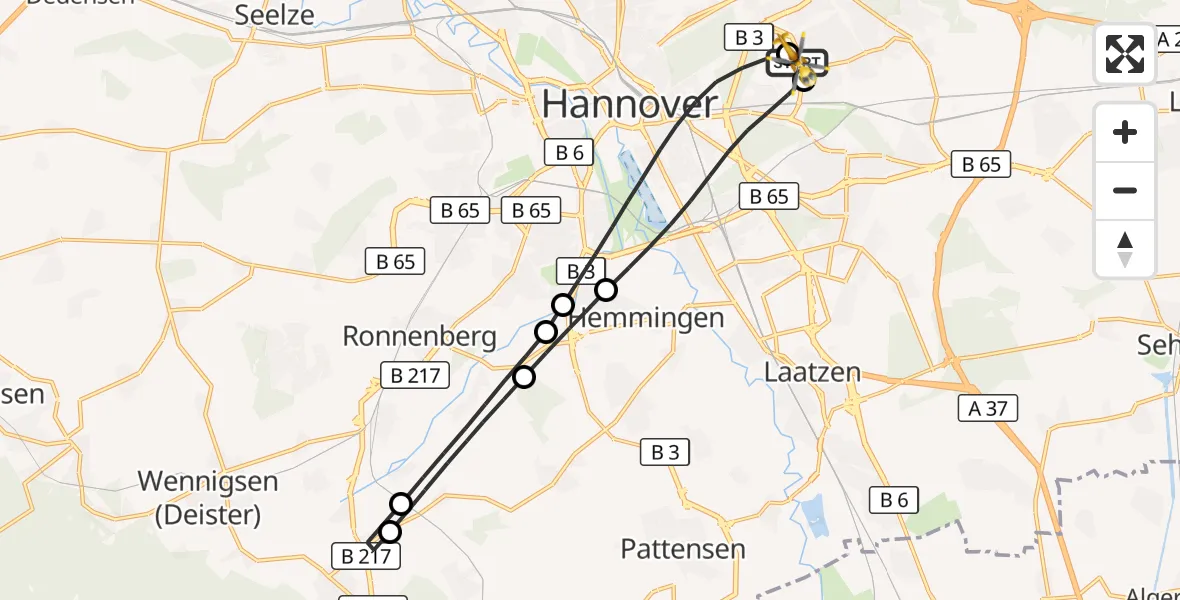 Flugroute Rettungshubschrauber Hannover Luftrettung Hubschrauberlandeplatz (Christoph 4) - Hannover Luftrettung Hubschrauberlandeplatz (Christoph 4), 23 Juni 2026, 16:17