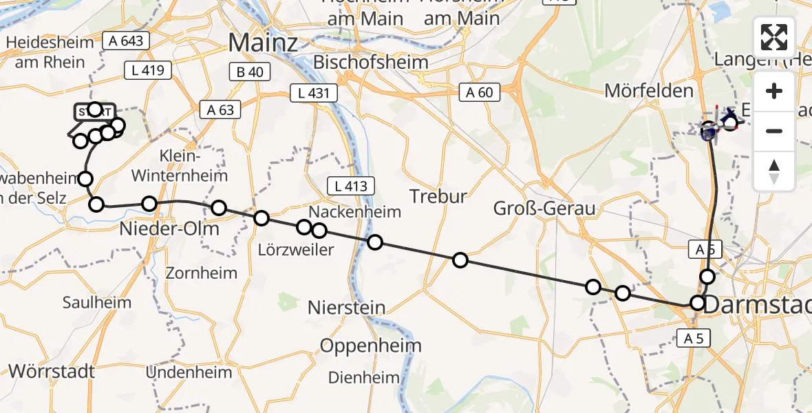 Flugroute Polizeihubschrauber Mainz-Finthen Flugplatz - Erzhausen, 23 Juni 2026, 16:24