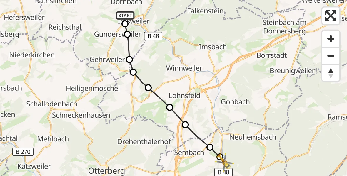 Flugroute Rettungshubschrauber Imsweiler UL - Enkenbach-Alsenborn, 23 Juni 2026, 16:32