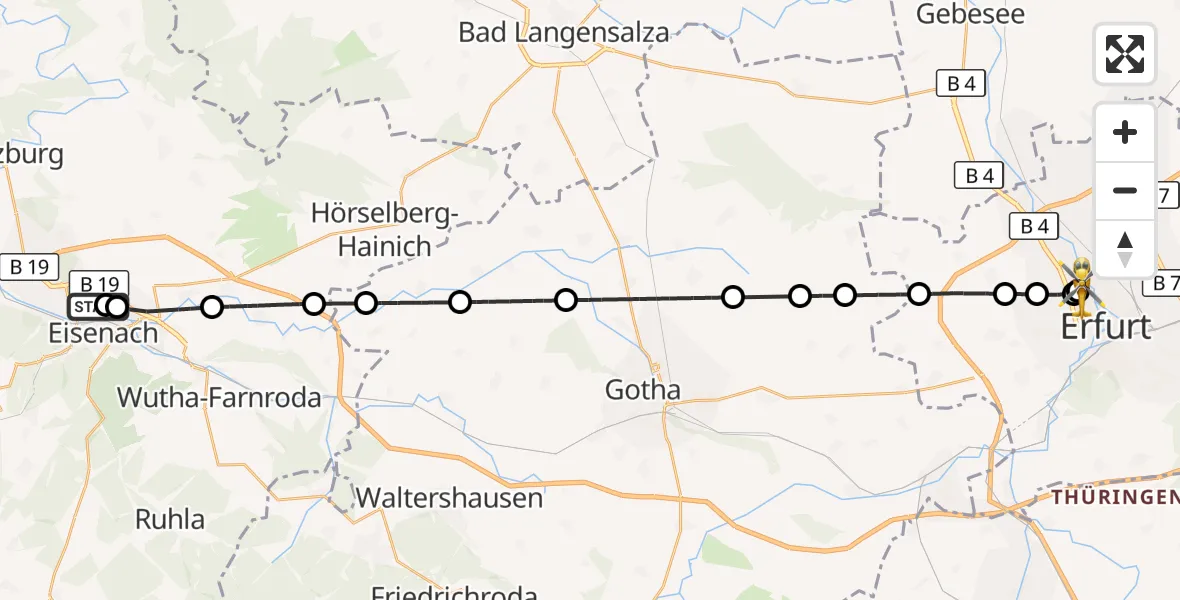 Flugroute Ambulanzhubschrauber Sankt Georg Hospital Eisenach - Helios Clinic Erfurt, 23 Juni 2026, 16:38