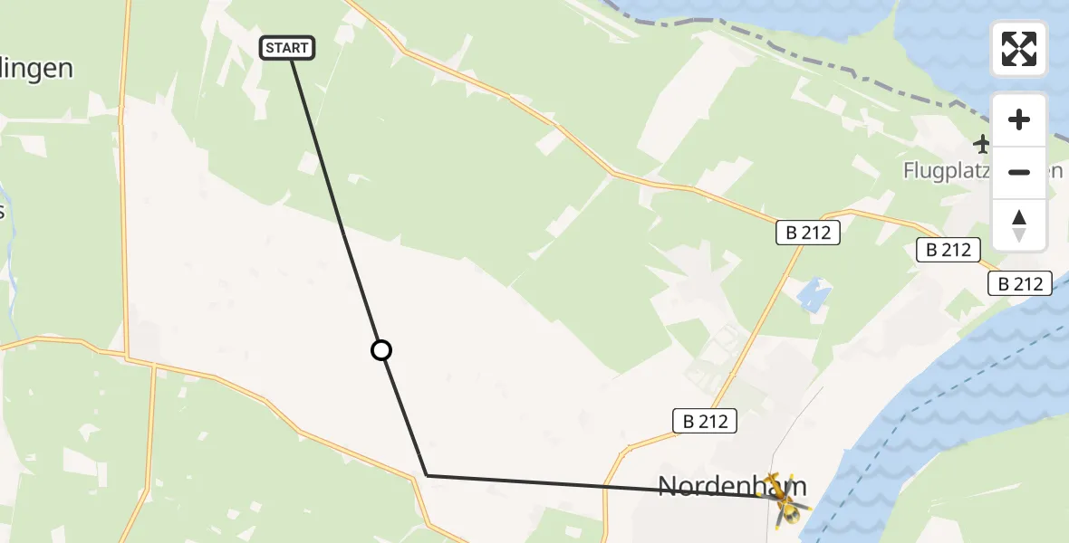 Flugroute Rettungshubschrauber Butjadingen - Nordenham, 23 Juni 2026, 16:40