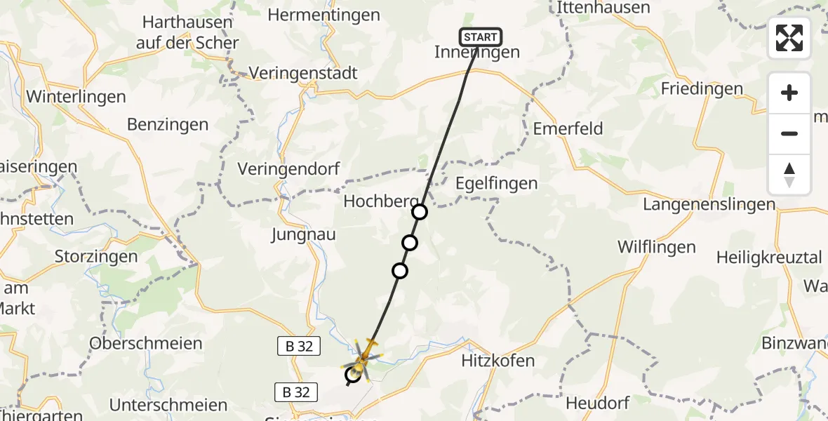 Flugroute Rettungshubschrauber Hettingen - Bingen, 23 Juni 2026, 16:43