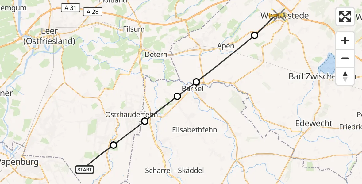 Flugroute Rettungshubschrauber Rhauderfehn - Westerstede, 23 Juni 2026, 16:47